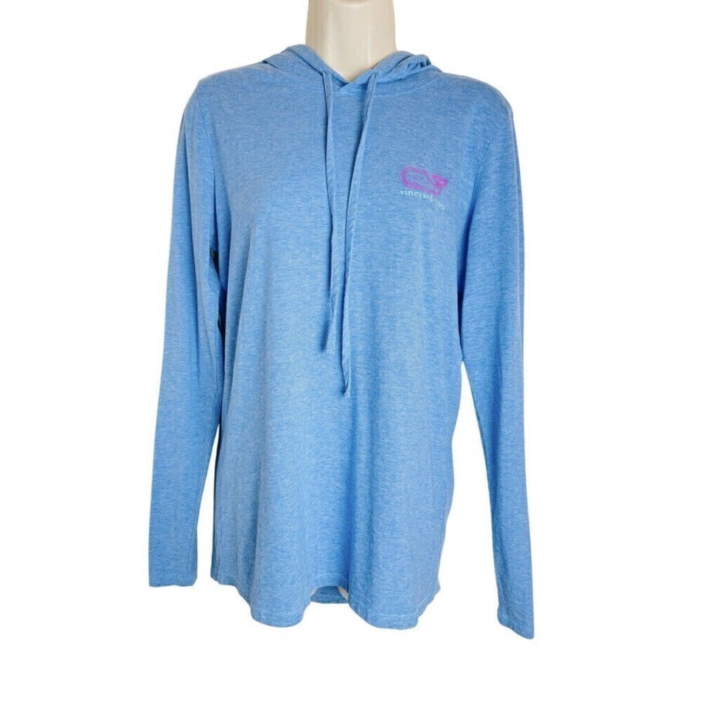 Vineyard Vines Edgartown T Shirt Hoodie Womens XS Whale Long Sleeve Blue Pima